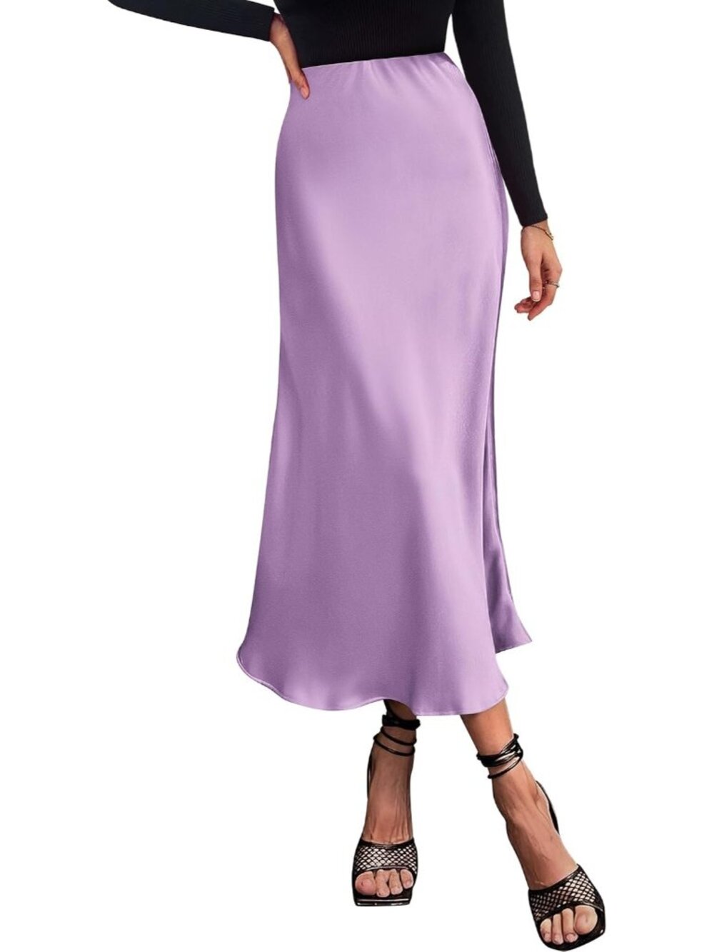 Women Purple High Waist Satin A-Line Elegant Slip Bias Cut Flowy Long Midi Skirt